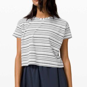 Lululemon Cates Tee White/Black Stripe Large